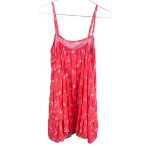 Old Navy Dress Womens Large Red Floral Sleeveless Tiered Ruffle Summer Sundress